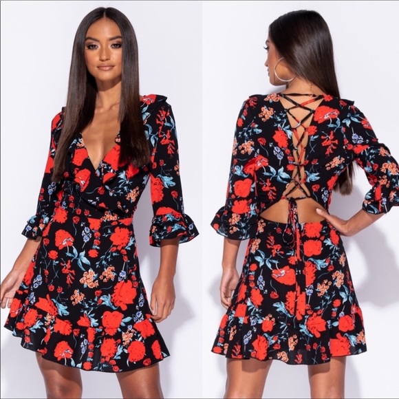 Paris&Pearle Dresses & Skirts - Chloe Floral Romance Ruffle Trim Wrap Dress